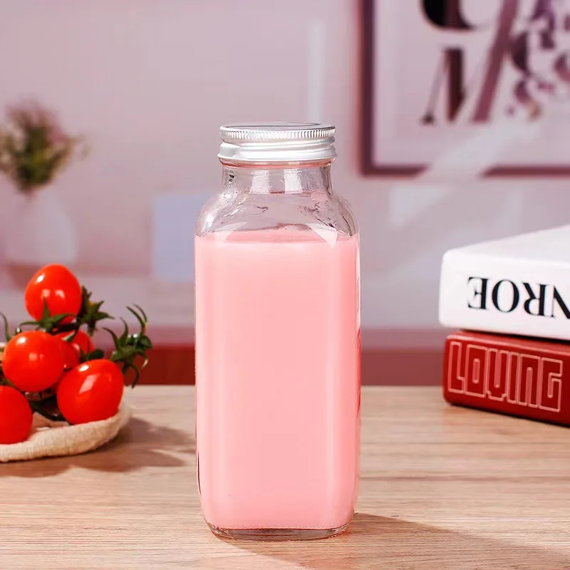Wholesale Custom 250ml 300ml 500ml Square Shape Beverage Drink Glass Bottle for Juice Milk