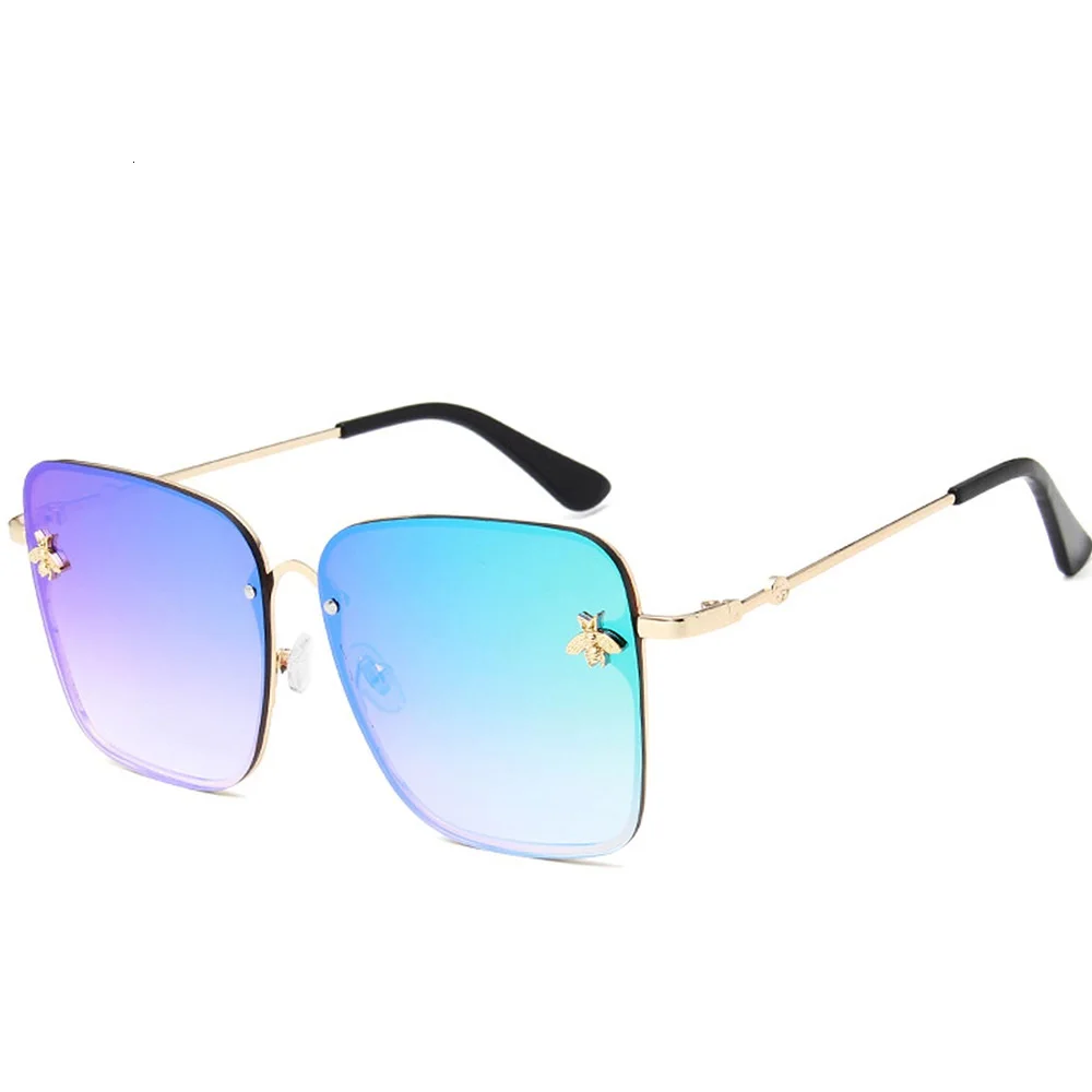 2022 New Fashion Lady Oversize Rimless Square Bee Sunglasses Women Men Small Bee Glasses Gradient Sun Glasses Female UV400