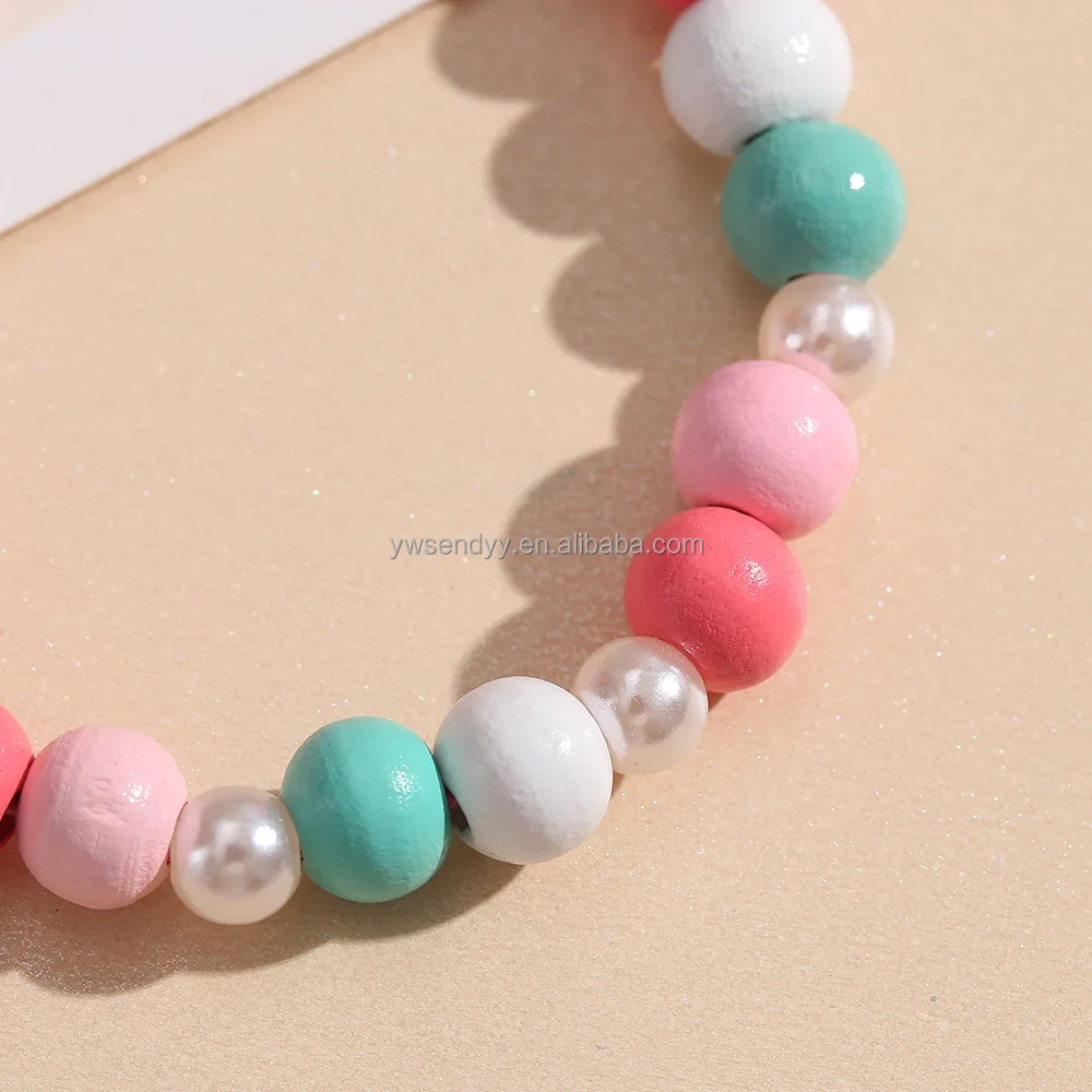 Wholesale Fashion Cartoon girl Pearl Bracelet Cute Rainbow Handmade Beaded children bracelet