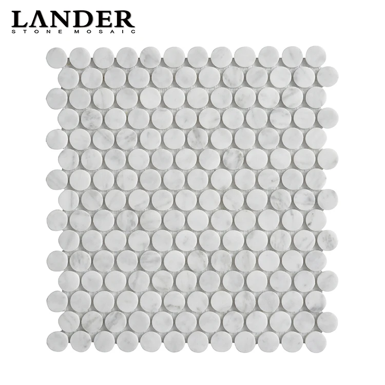 Penny round bianco carrara white marble mosaic tile for bathroom floor and wall