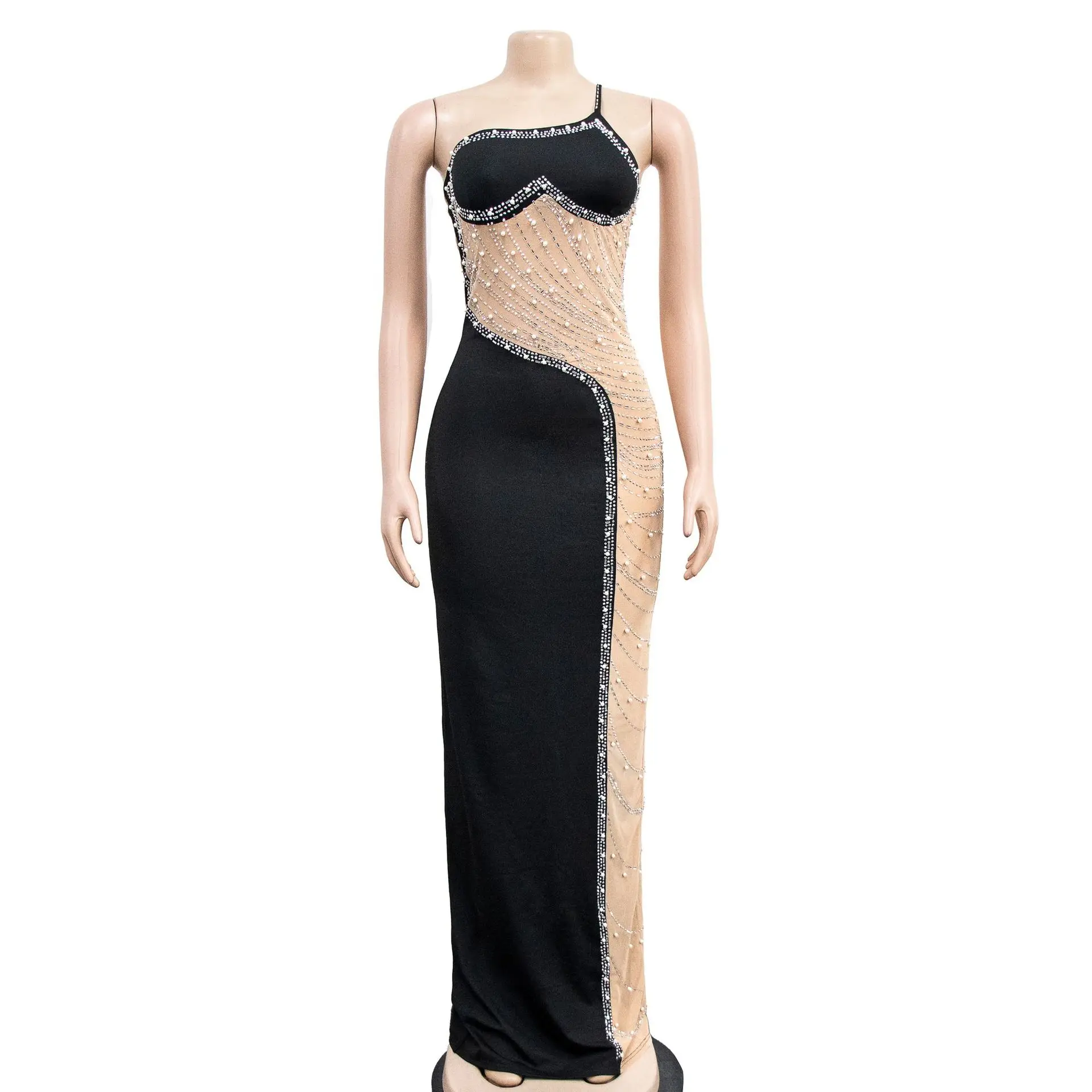 FS8940A Women Sexy Party Club Bodycon Long Dress Backless Sequined Evening Dress