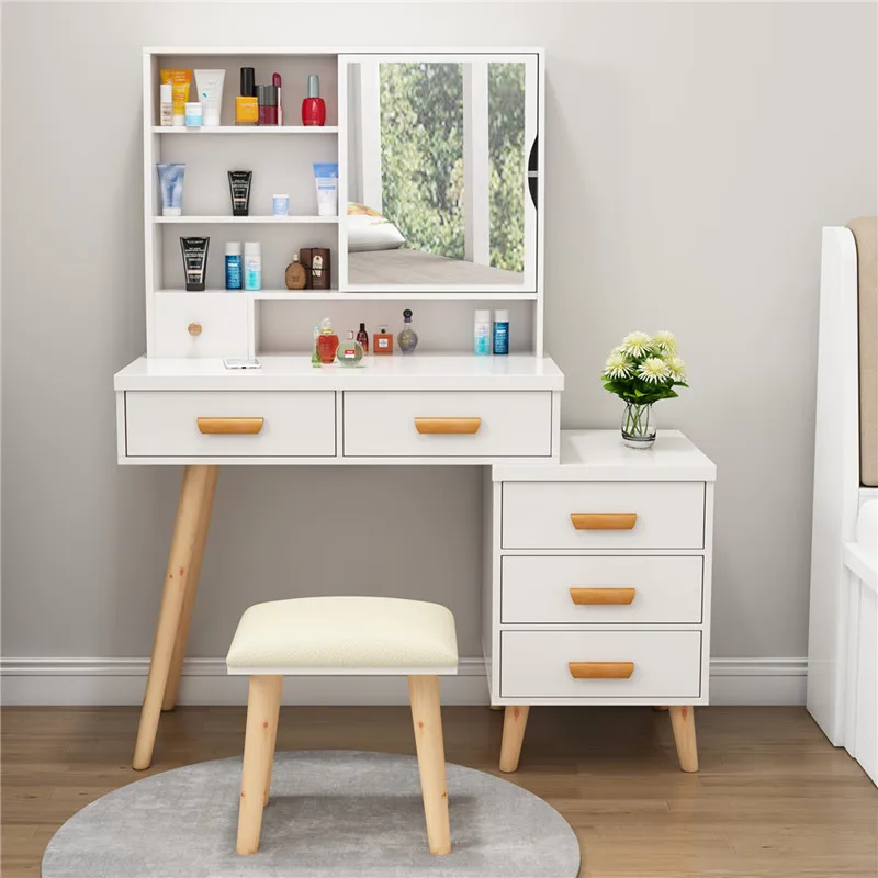Modern Corner Dressing Table Saving Space Dressing Table with Mirrored Vanity Dressers