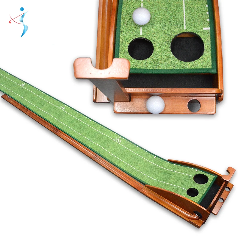Indoor Set Golf Putting Training Mat Wrinkle-Resistant Golf Desktop Putting Practice Set Wood Golf Putting Green Mat