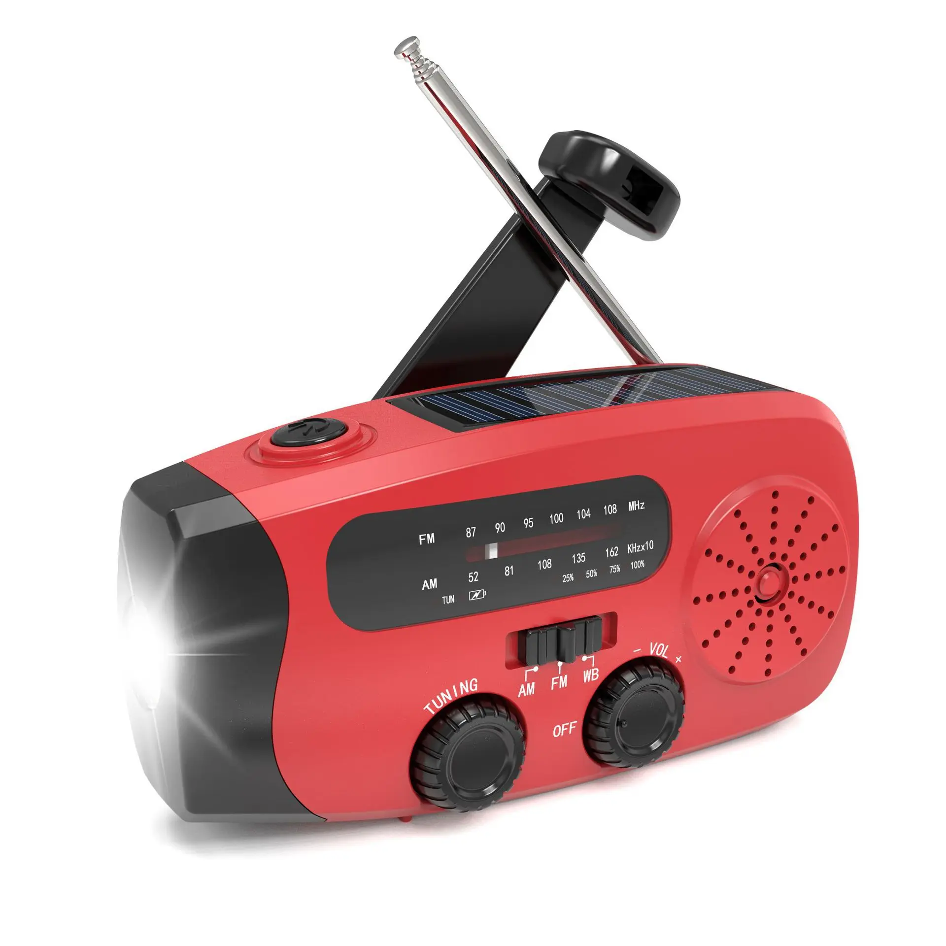 Аварийное радио с ручным кривошипом AM/FM/NOAA погодное со светодиодным фонариком USB-зарядкой и солнечной энергией для аварийного кемпинга