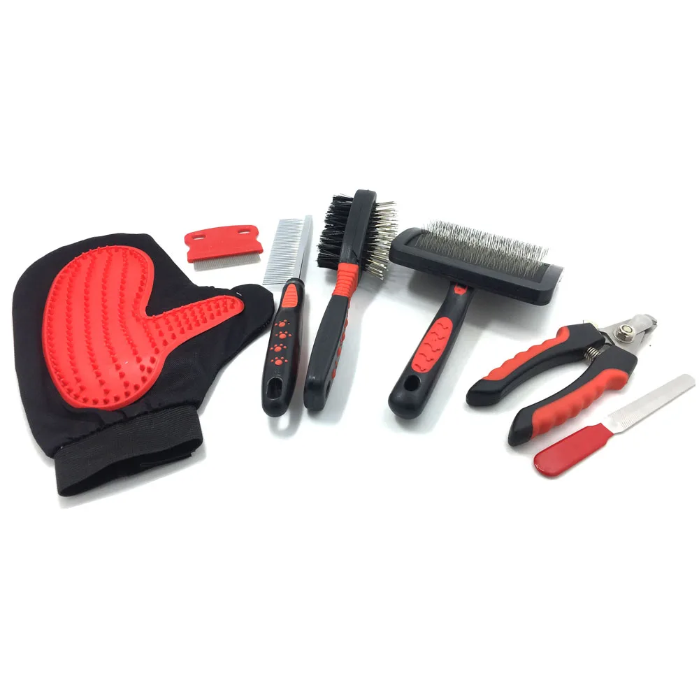 Pet Small Dog Brush Comb and Nail Grooming Gloves- Set - 6 in 1 Tools