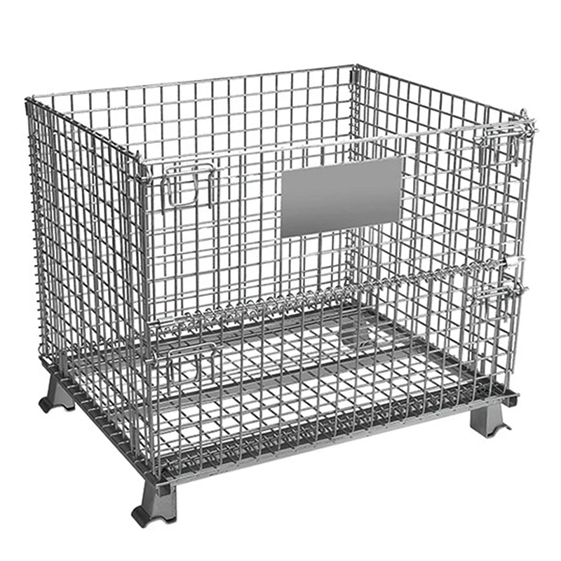 Warehouse Folding Stacked Galvanized Metal Wire Mesh Storage Cages industrial steel wire mesh pallet cage foldable
