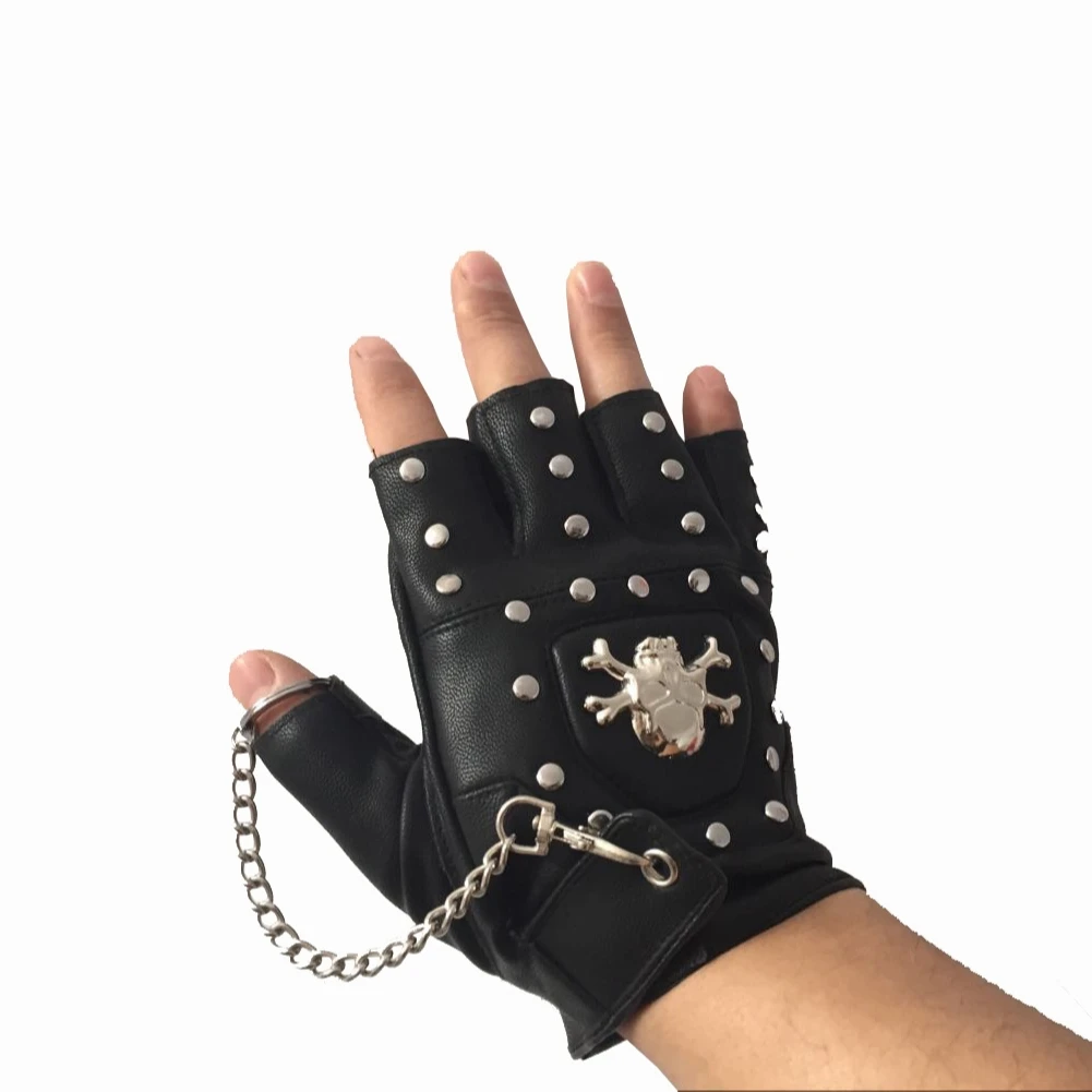Wholesale Black PU Leather Retro Guantes Moto Punk Vintage Fingerless Gloves