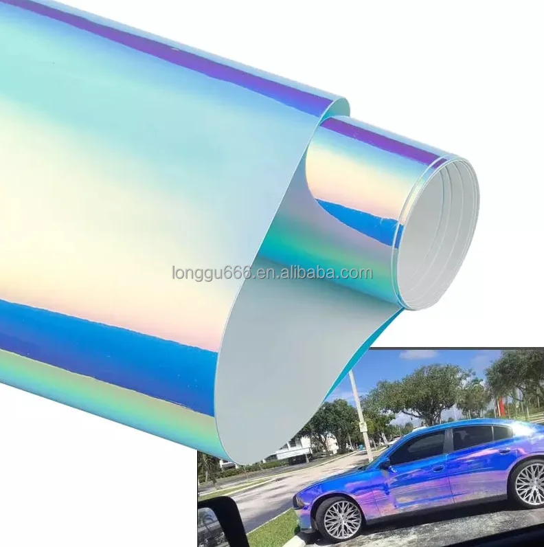 Factory price 1.52*18m/roll PVC Chrome Blue Mirror reflective Auto vinyl Film Wrap