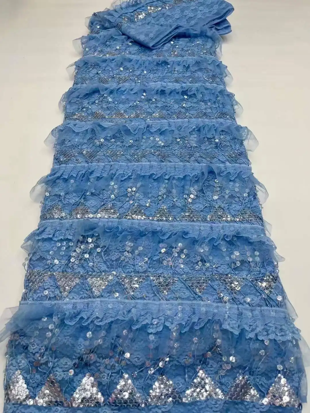 Latest Design Luxury Sequins Fashion Mesh Embroidery heavy beaded lace Fabric For African Wedding Dresses