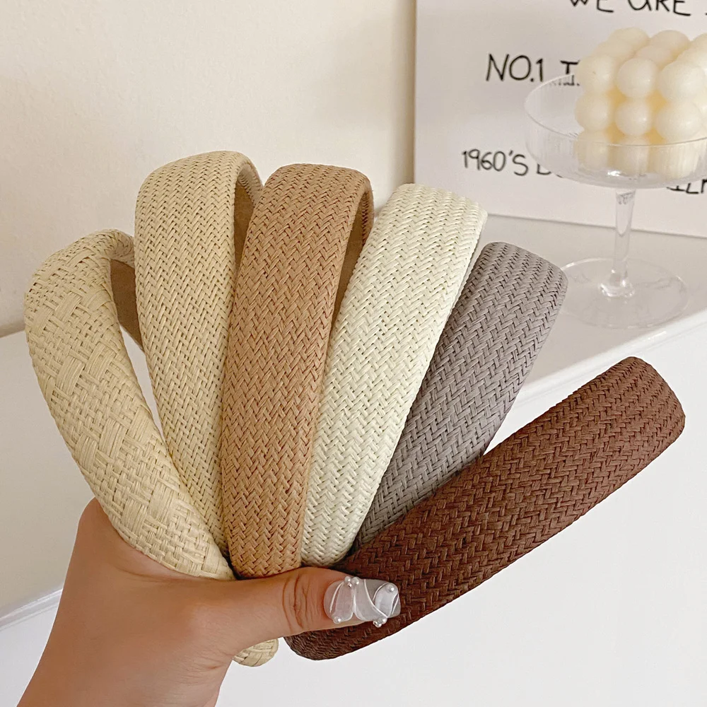 New Arrival Raffia Lafite Women Ladies Makeup Hairbands Headbands Wide Fashion Plain Padded Hair Accessories Headband