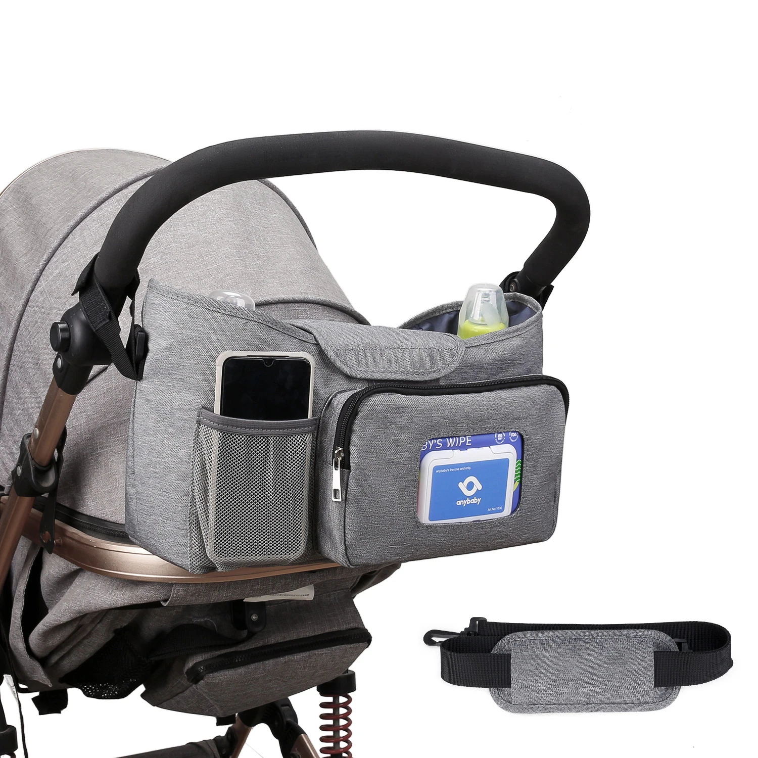 Diaper Caddy Mom Baby Organizer Universal Stroller Bag With Insulated Cup Holders