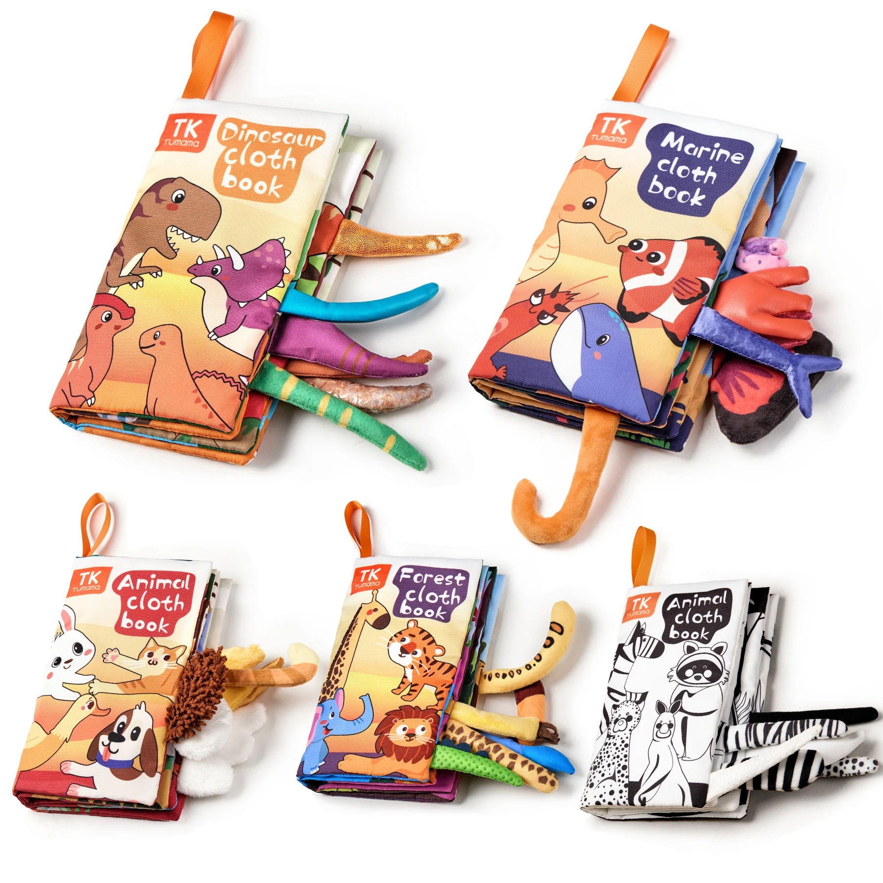 Tumama Kids Soft 3D Animal Tails Sensory Book Baby Cognitive Fabric Bath Book Crinkle Baby First Cloth Book Toys