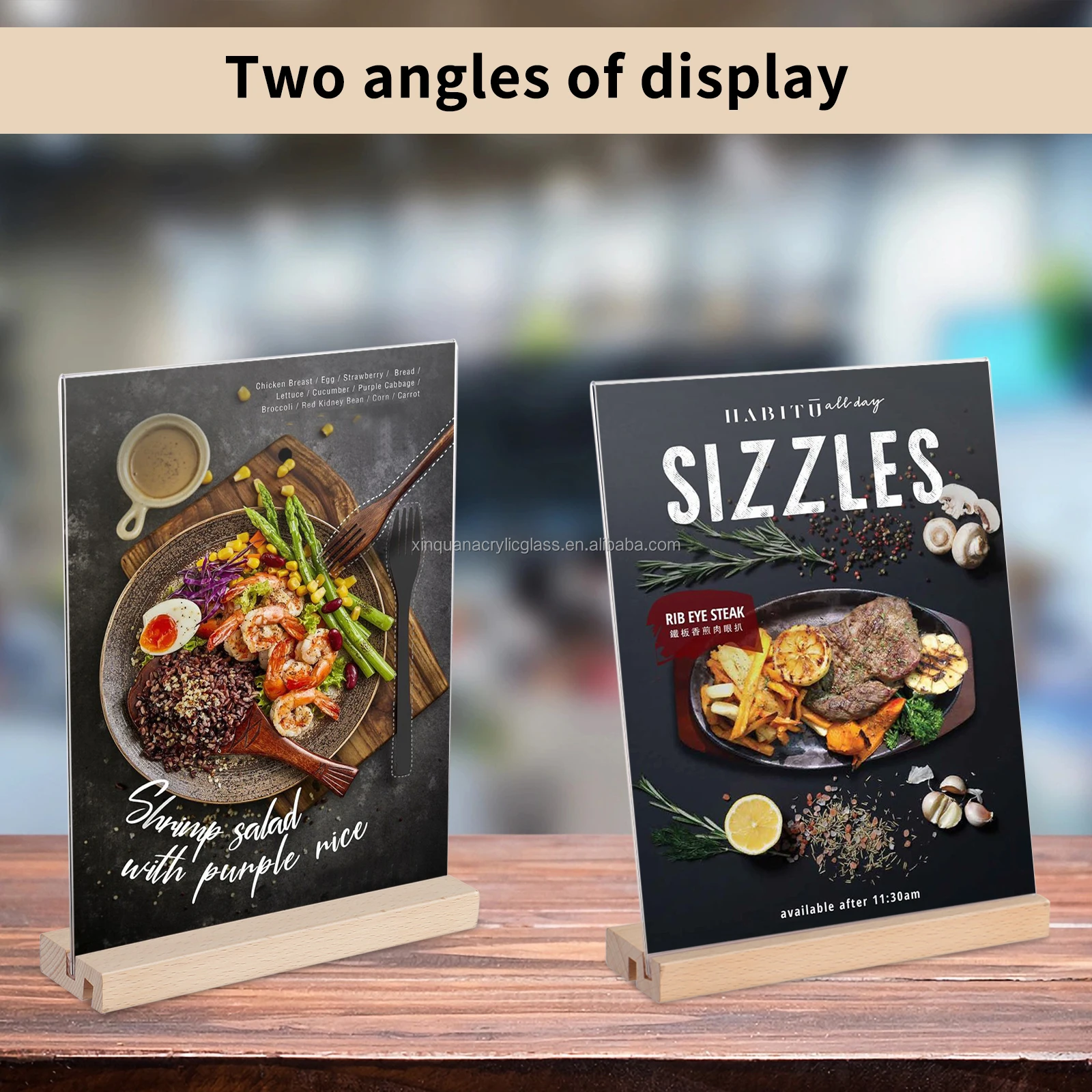 Transparent Acrylic Solid Wood Table Card Rack, Tabletop Display Stand T and L Shape Tabletop Stand for Drink and Dining Card