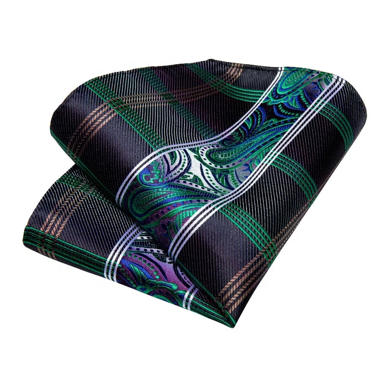 Classic Black Green Jacquard check Silk Tie Set for Men