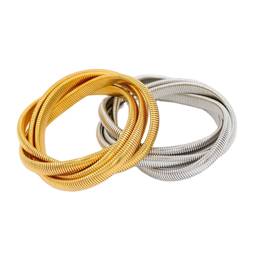 FANJIN Stainless Steel Stretchable Double Snake Bangles Hip Hop Non Tarnish Gold Three Snake Bracelets for Women Men