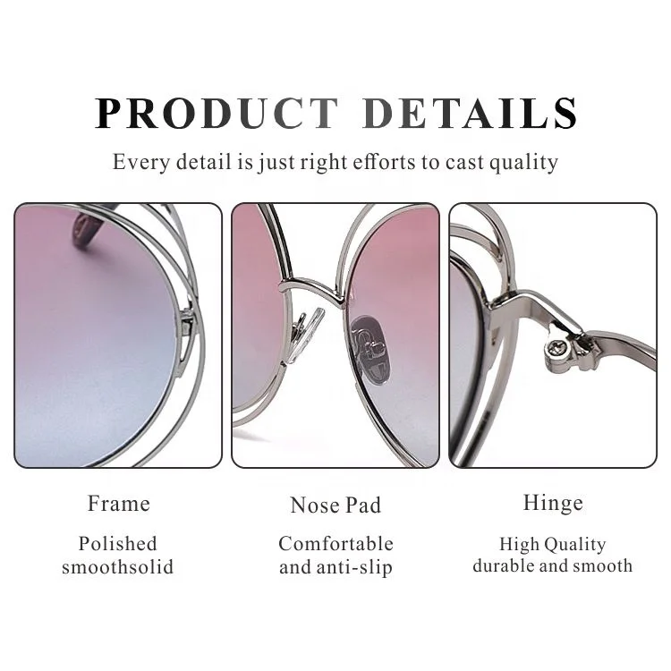Fashion Vintage Oversized Round Rose Colored Frame Sunglasses Stylish For Womens Metal Sunglasses Shades Sun glasses