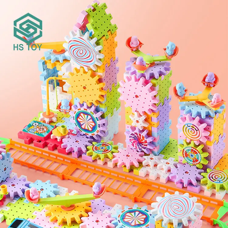 HS Variable Jigsaw Puzzle Educational Set Electric Plastic Gear Rotation Mechanical Building Block Toy With 83 PCS