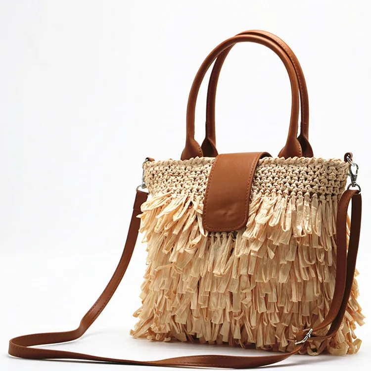 Grandma Handmade Knitted Plaited Braided Straw Crossbody Women Shoulder Messenger Bag Straw Woven Rattan Lady Tote Sling Handbag