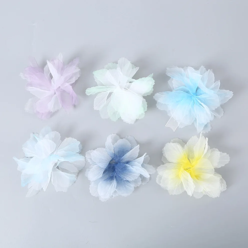 Wholesale 3d Handmade Flowers Multicolor Auxiliary Headdress Decorative Flower Lace Chiffon Flower Trim Organza Ribbon