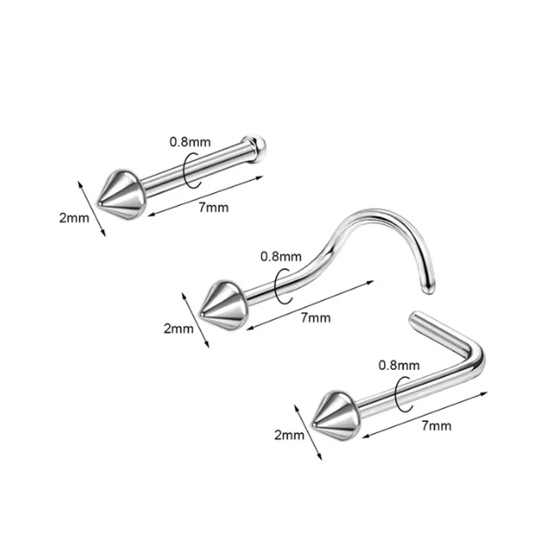 2024 Custom Stainless Steel Surgical Steel Jewelled Nose Screw Piercing Jewelry Nose Piercing Nose Stud