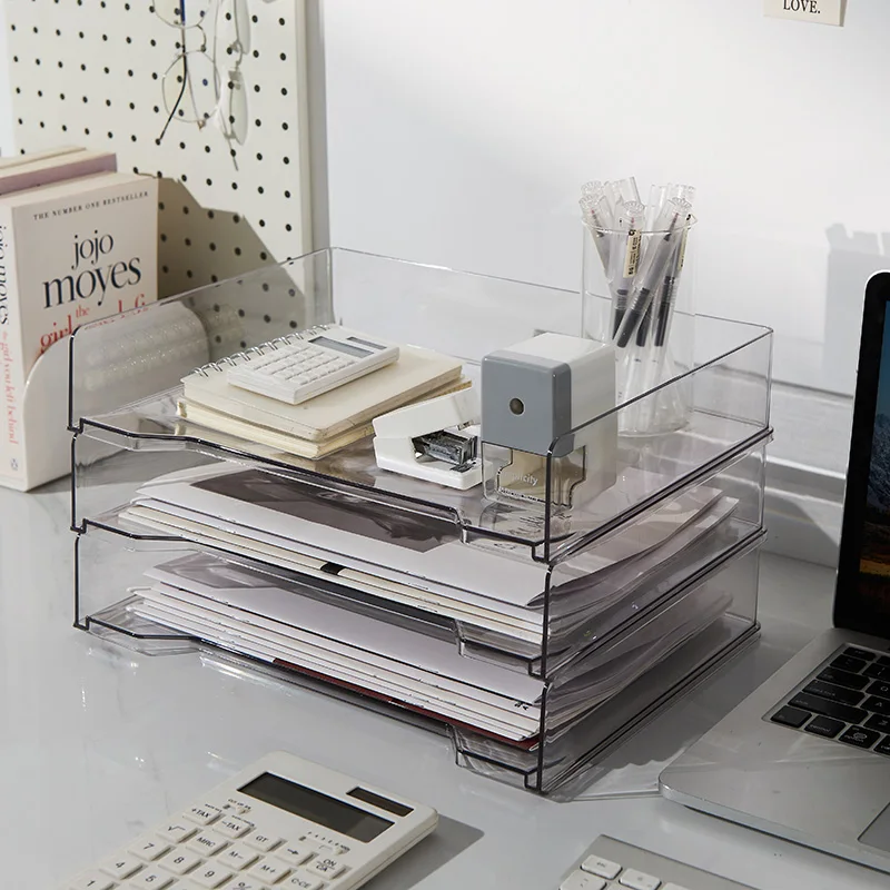 Stackable office Plastic Multi-slot Clear space Desktop Book Shelves File Book Organizer Office Desk storage tray for Magazines