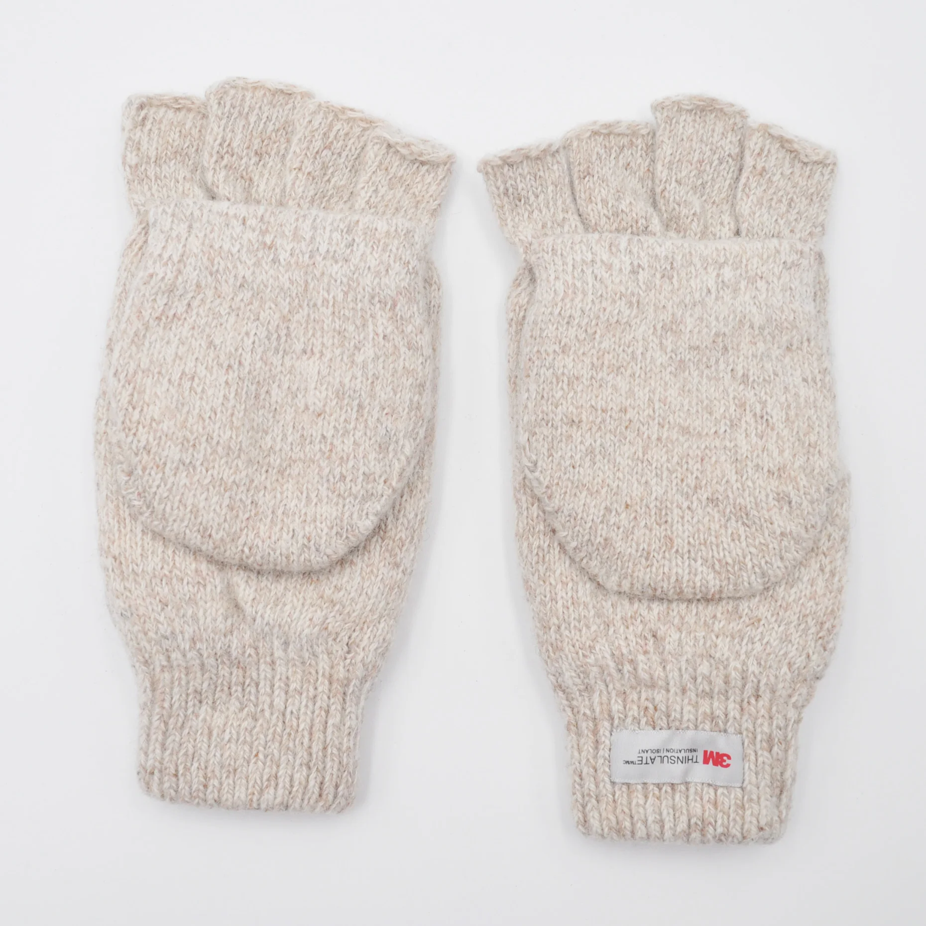 Thinsulate Lined Winter Shell Ragg Mittens Wool Yarn Half Finger Gloves With Pig Split Patch On The Palm Side Fleece Gloves