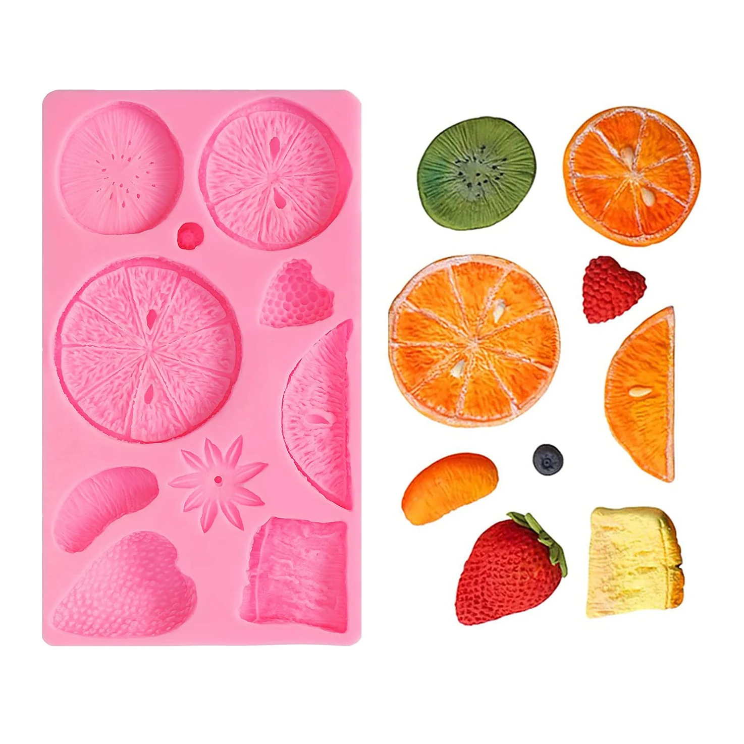 Силиконовая форма для мастики в виде фруктов, клубники, лимона, киви, фруктов, мандарина, кусочек черники, малины, силиконовая форма для шоколада, конфет, торта