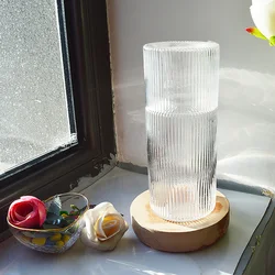 Wholesale Borosilicate Glass Bedside Water Cup Clear Ripped Glass Carafe Set