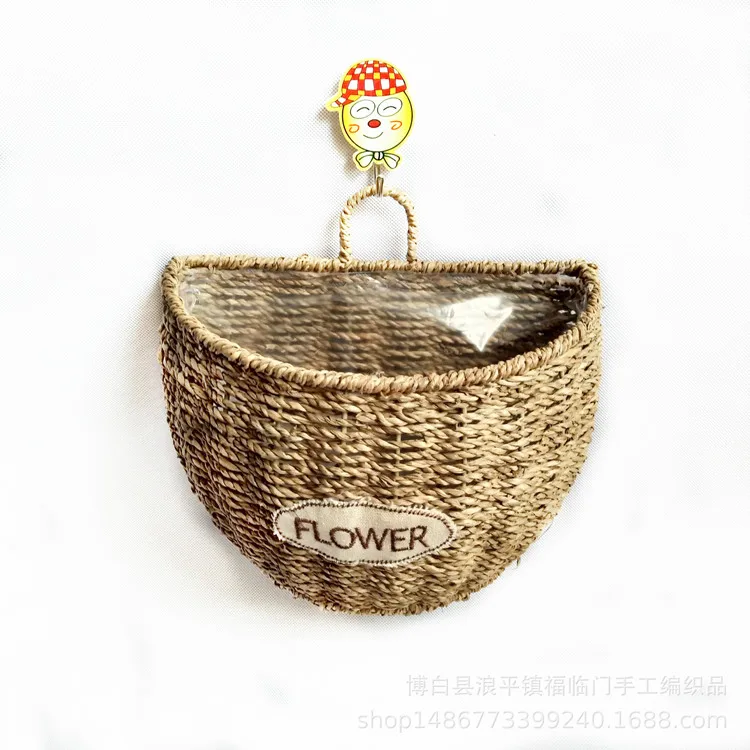 Handmade Woven Room Decorative Flower Plants Woven Hanging Baskets Decor Wall Basket Seagrass