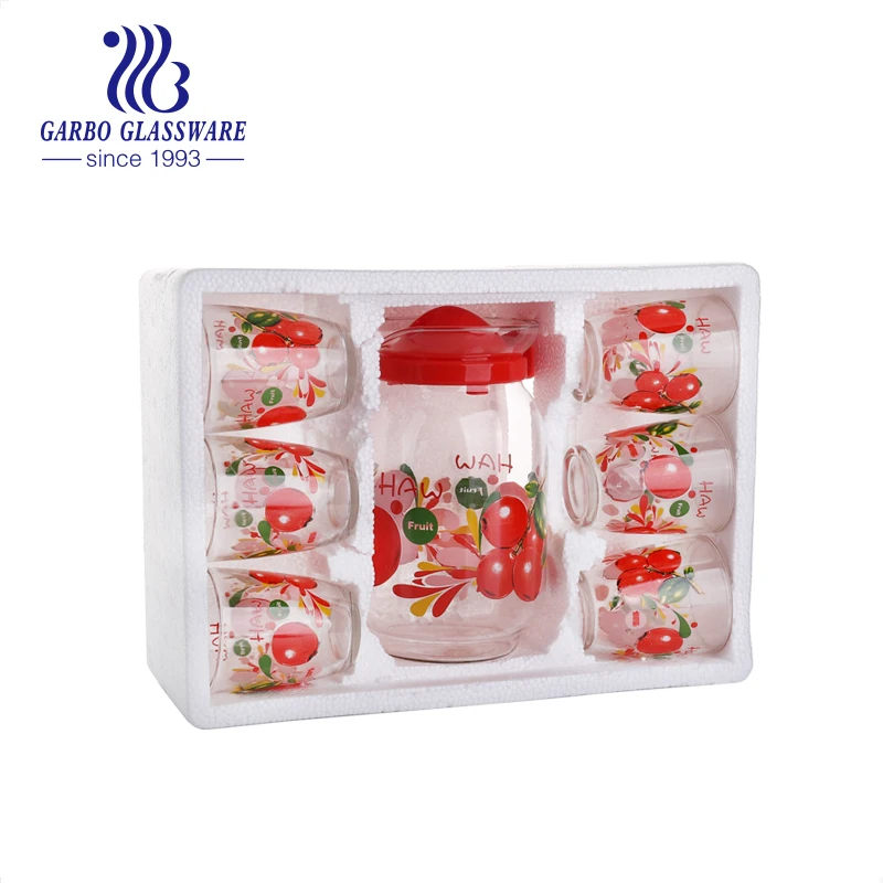 Oem  decal  1.6L water/juice jug sets drinking jug sets glass pitcher  260ml glass tumbler  7pcs set