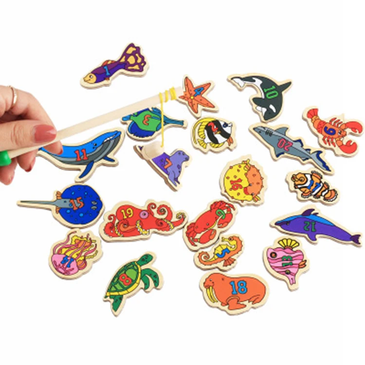 
Wooden Fishing Fridge Magnet Toy Magnetic Alphabet Letters and Numbers for Kids 
