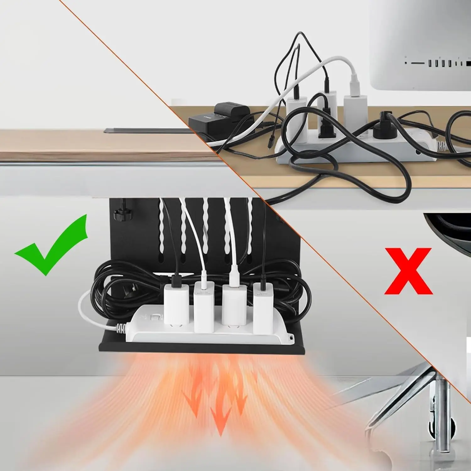 2 in 1 Steel Under Desk Laptop Tray Under Desk Tray Cable Management Side of Desk Storage Cable Tray