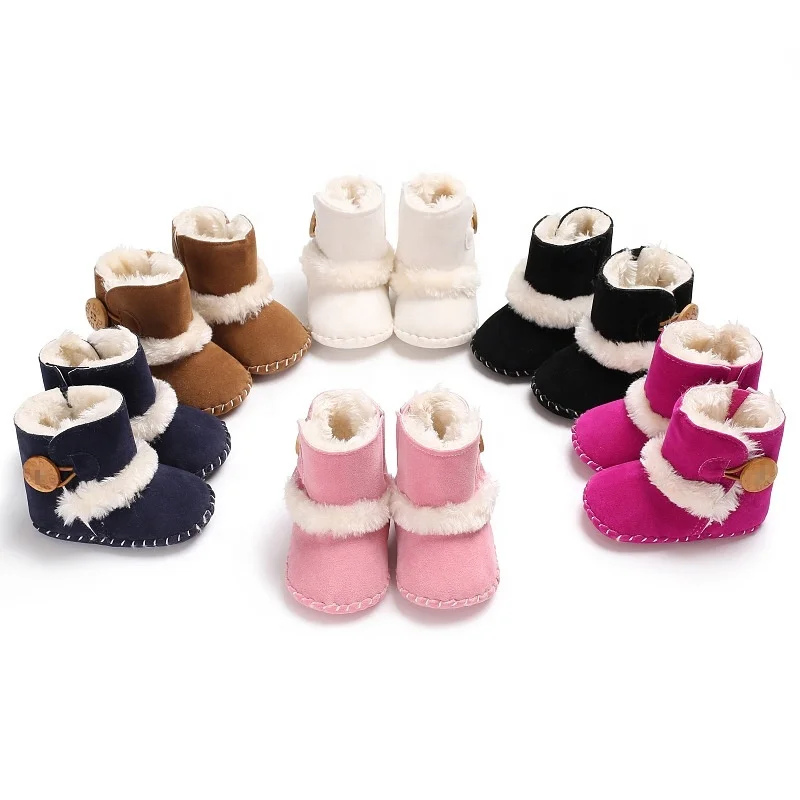  0-18M Newborn Infant Baby Girls Snow Boots Winter Warm Booties Shoes Solid Button Plush