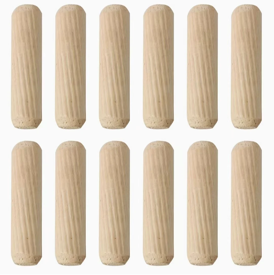 Wooden Dowel Pins  Fluted Beveled Ends Wood Dowel Pegs Kiln Dried Hardwood for Woodworking Furniture Shelf