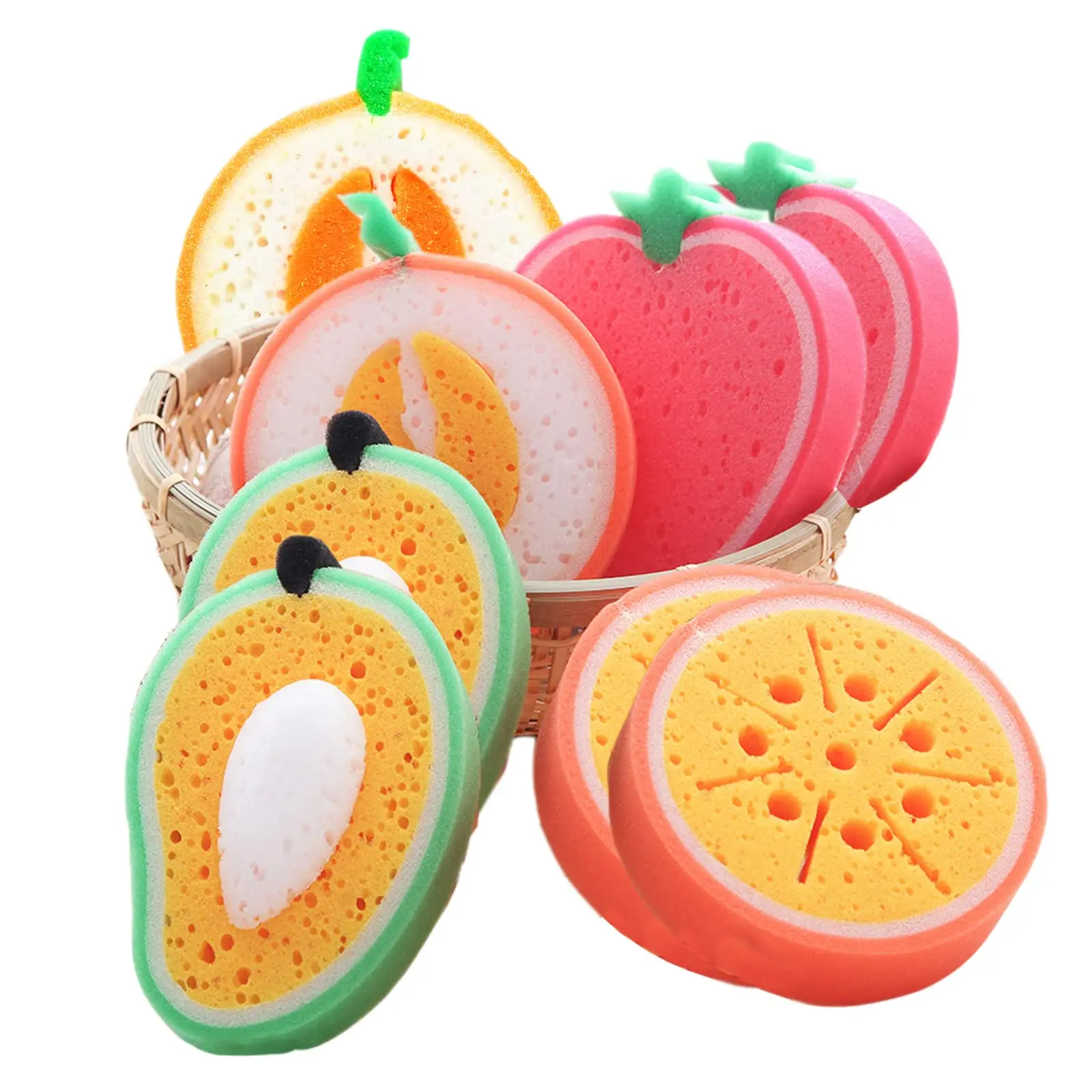 BONNO General Purpose Sponge Scourer Dishwashing Sponge for Kitchen Cartoon Fruit Kitchen Washing Up Cleaning Sponges