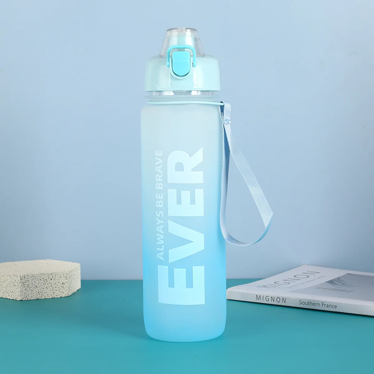 1000Ml Plastic Gradient Color With Rope Handle Outdoor Portable For Students Drink Eco Friendly Pc Water Bottle Frosted Cup