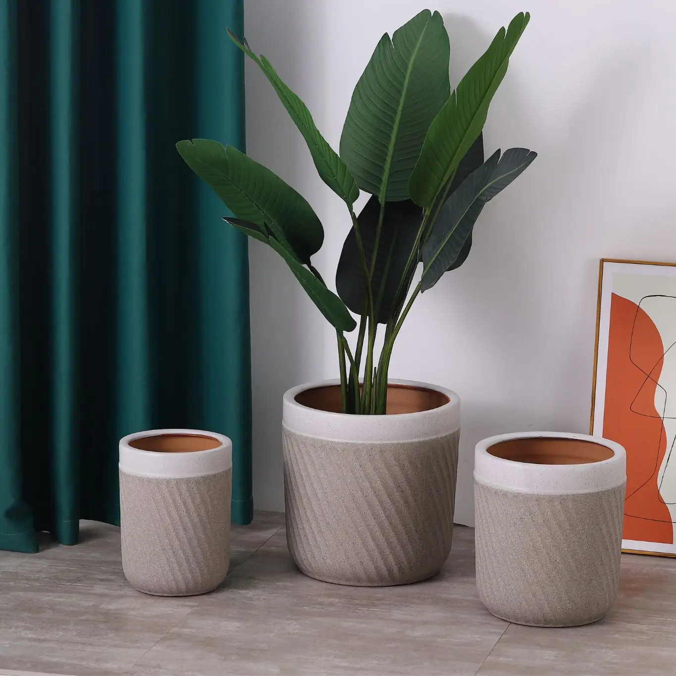 Sets 3 China suppliers concise design indoor outdoor decorative white brown textural flower ceramic flower pots