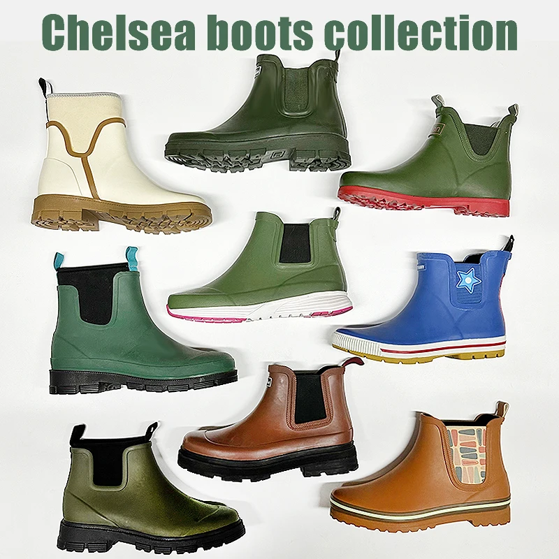 EVA Sole Waterproof Wellington Ankle Rubber Garden Shoes Chelsea Rain Boots for Ladies