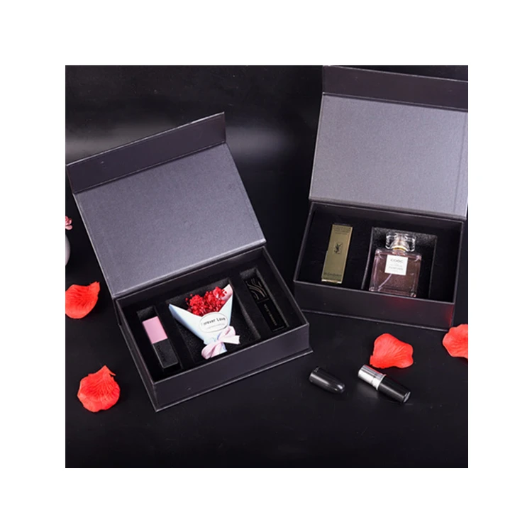 Luxury Black Foam Insert  Lipstick Lip Gloss Box Dried Flower Preserved Rose Kraft Paper Gift Boxes With Magnetic Closure Lid