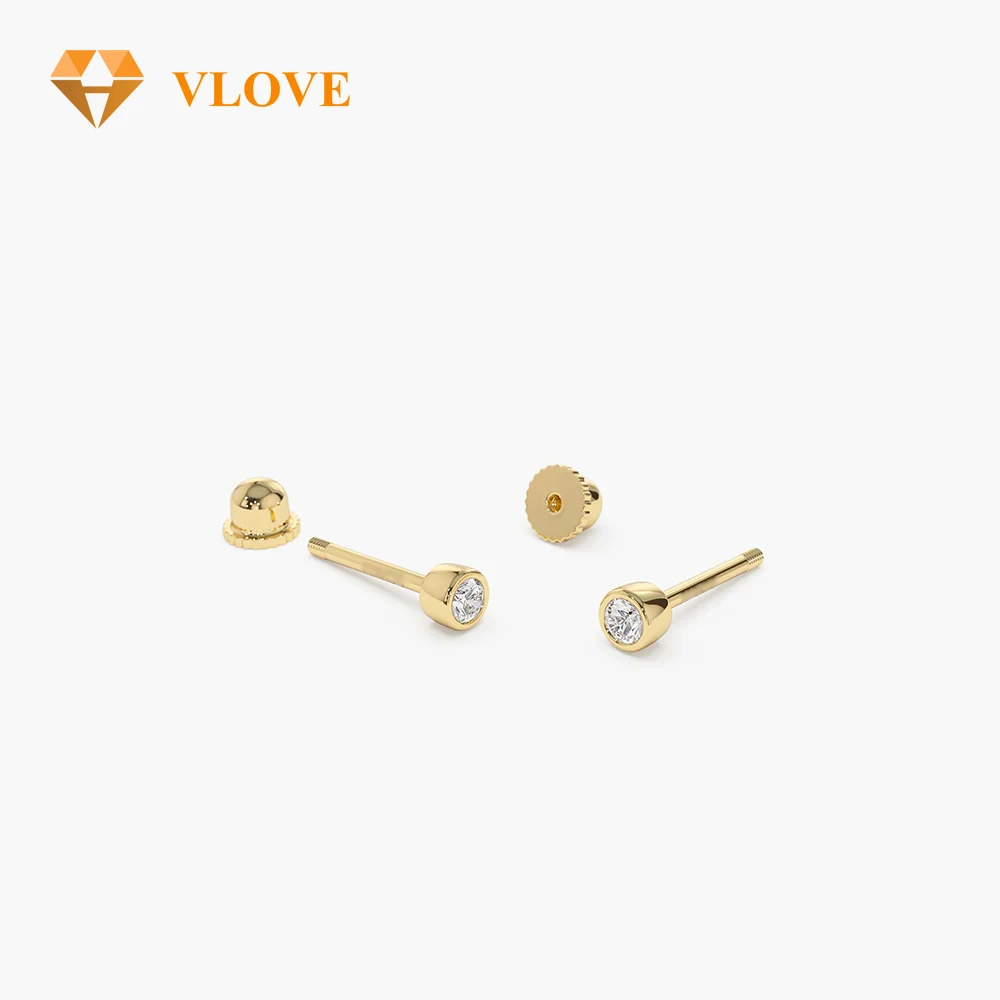 VLOVE Sumptuous Jewelry Chandelier Earrings 14k Bezel Setting Diamond Stud Piercing