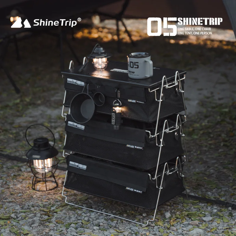 Shinetrip 05 Series Outdoor Camping Organizer Basket Stainless Steel Portable Opening Box Hundred Folding Bag