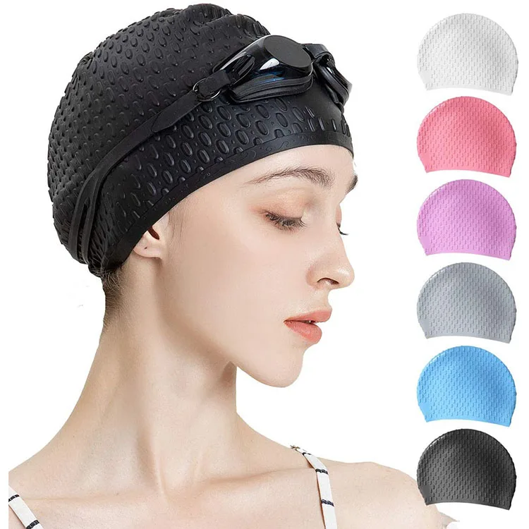 100% Silicone Seamless Water Drop Cap High Elasticity Long Hair Swim Cap
