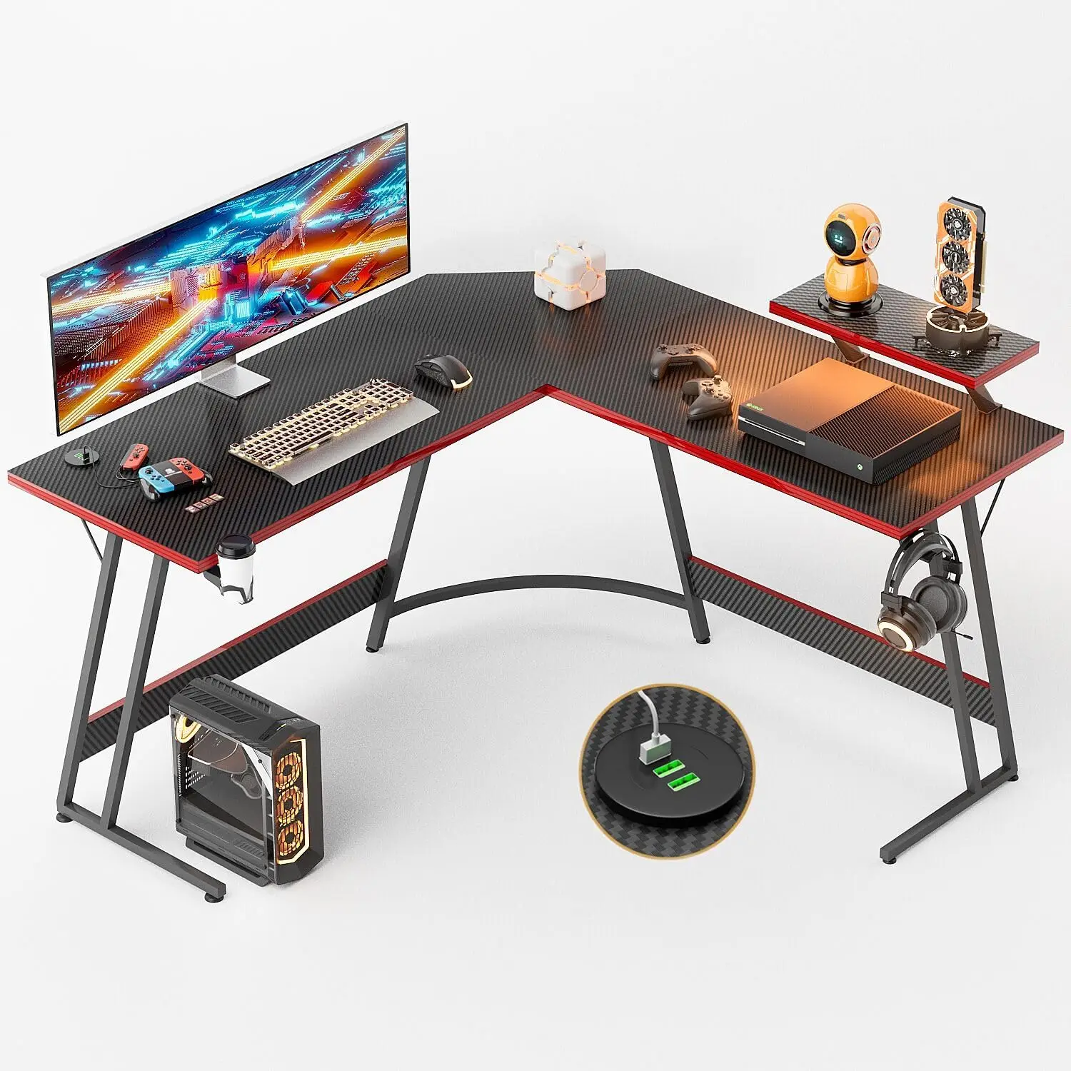 Hot Sales L Shaped Gaming Desk 51 Inch Computer Table Design PC Office Computer desk With RGB Light for E-sports