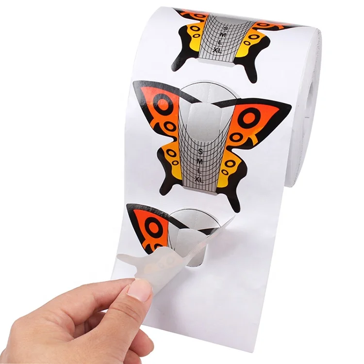 New 500pcs/roll self-adhesive pvc nail form butterfly shape dual nail forms for UV gel tip nails extension guide tools