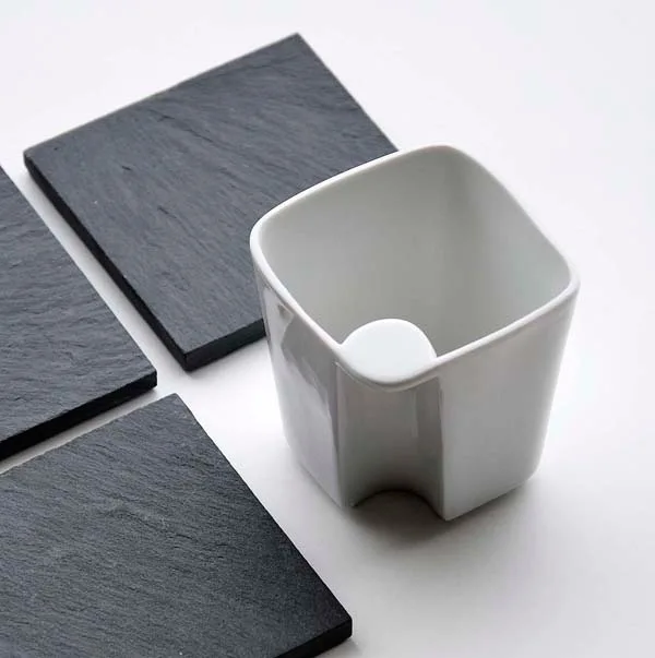 Square Heart Black Slate Engraving Stone Drink Bar Coaster