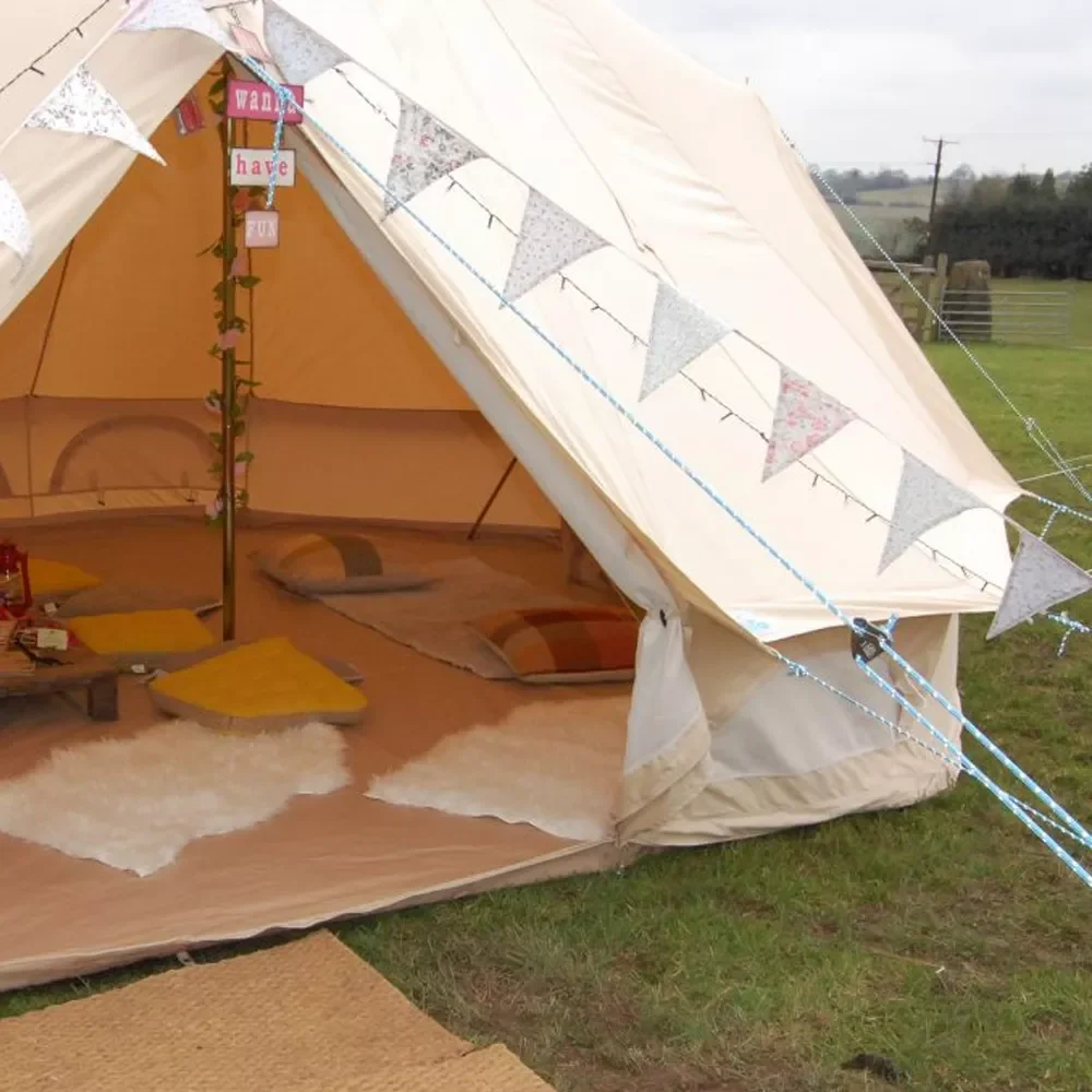 Large space emperor tent poles glamping Outdoor Family Camping Vacation Large Glamping 6M Cotton Canvas Family Tent