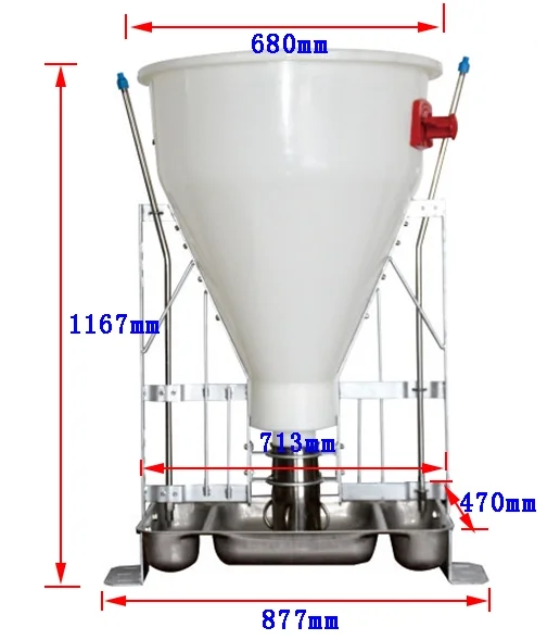 Pig Dry Wet Feeder for Finisher Crate 140L with Stainless Steel Feed Pan and PE Feed Barrel