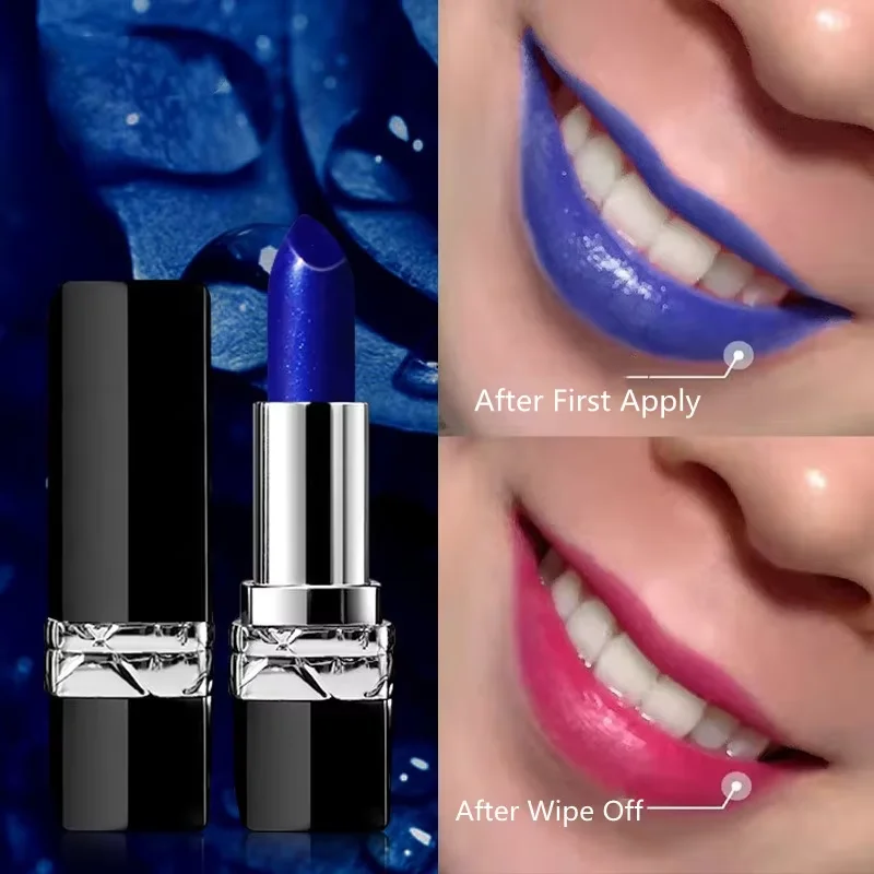 Blue Magic Lipstick Color Changing Long Lasting Moisturizing Waterproof Blue Changed into Pink Lipstick