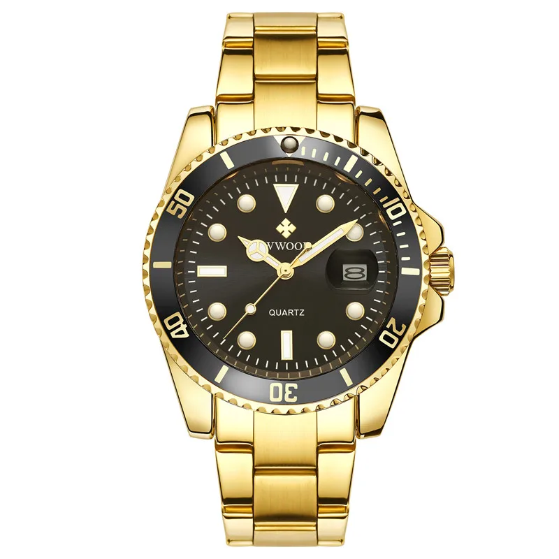 WWOOR 8878 Business Customized 3ATM Waterproof Mens Watches Black Stainless Steel Strap Quartz Wristwatches Sports Watches