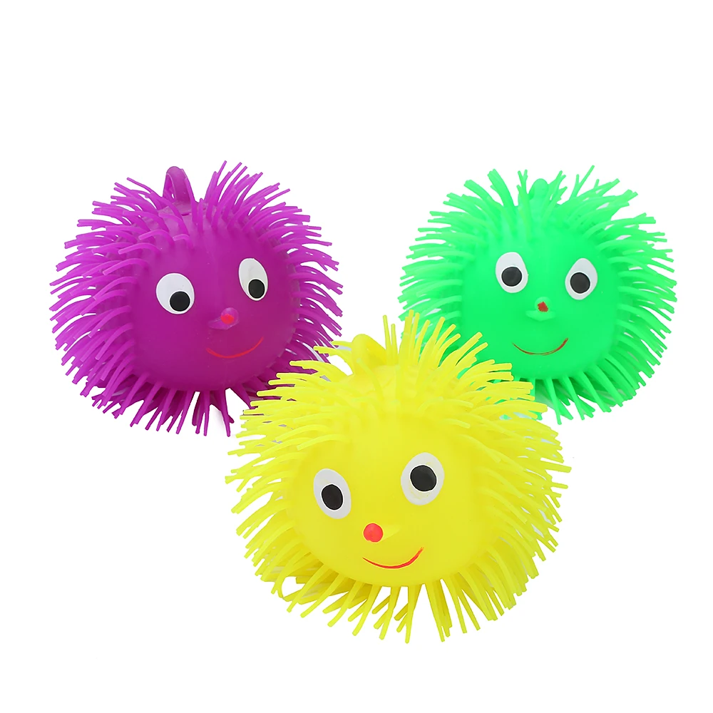 Kehui Smiling Squeeze Puffer Balls Tpr Fluffy Light Led Soft Puffer Balls On A String